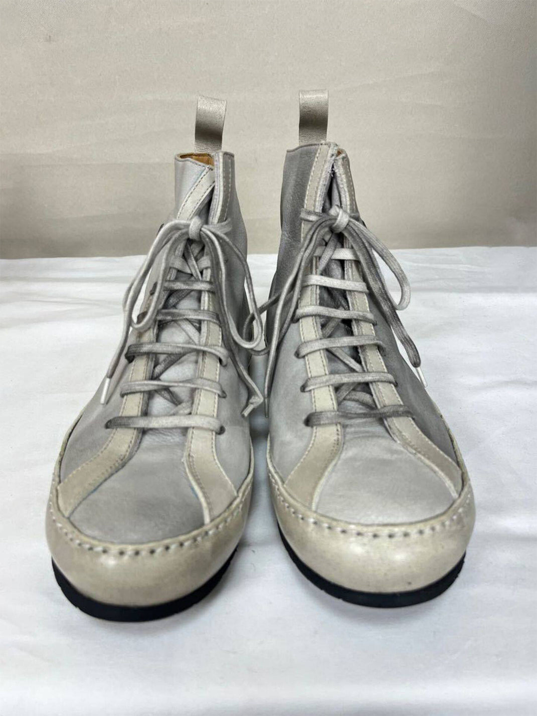 Metallic Pointed-Toe Lace-Up Boots - View 6