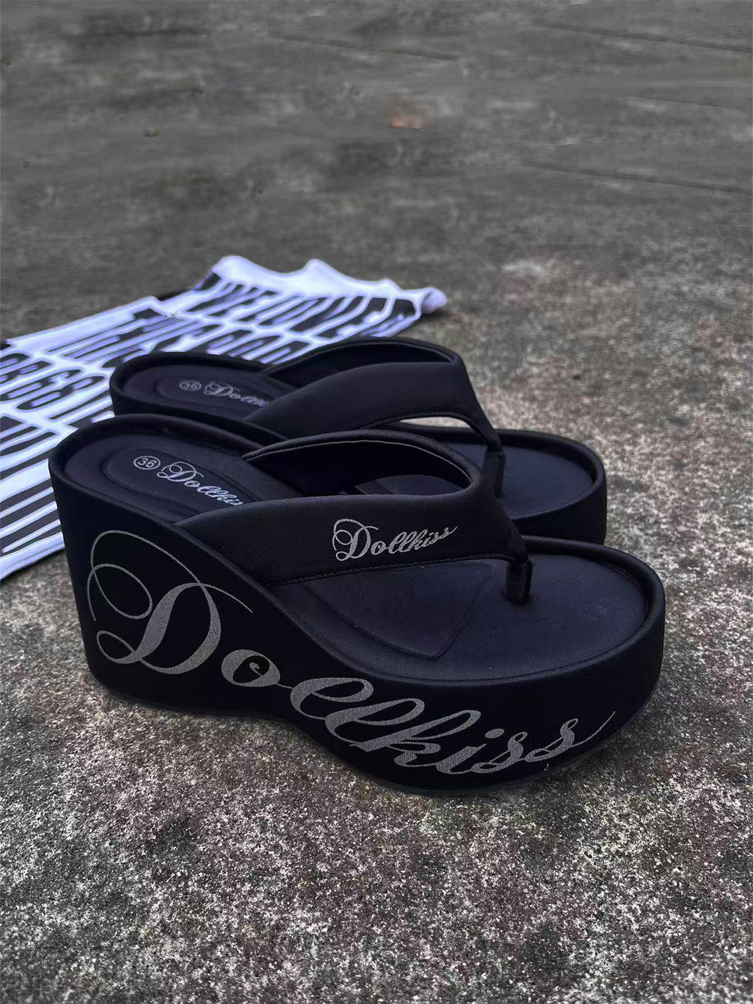 Logo-Print 10cm Platform Wedge Flip-Flops - View 6
