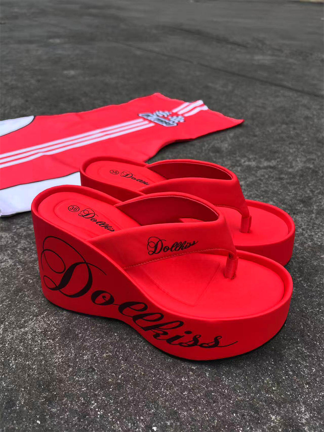 Logo-Print 10cm Platform Wedge Flip-Flops - View 8