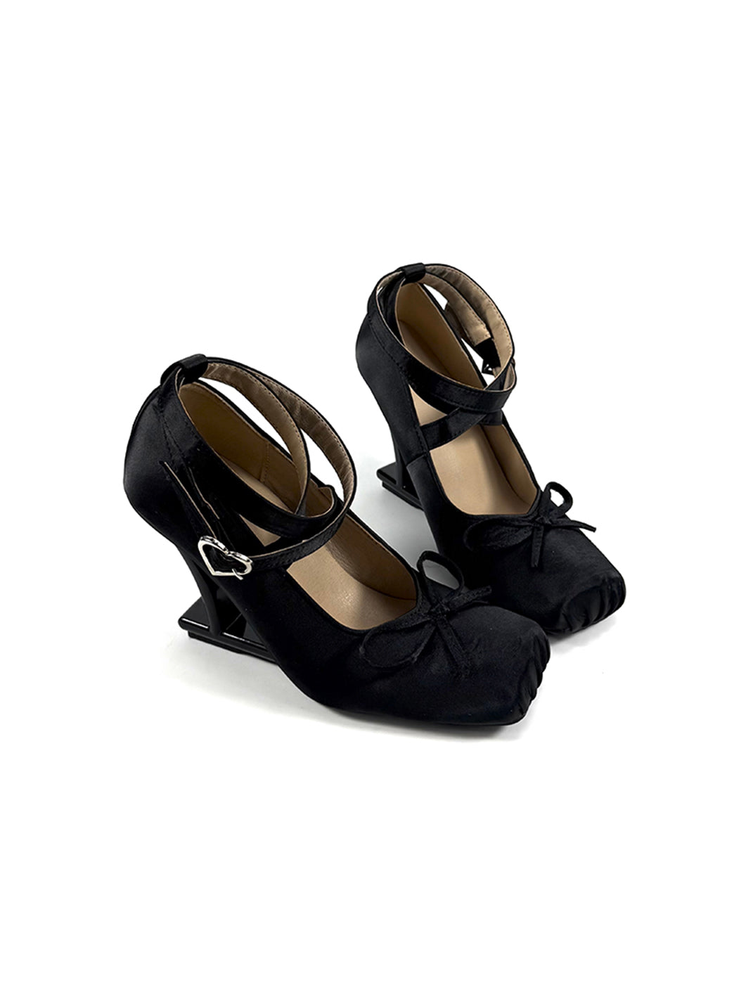Bow-Strap Sculptural 9cm Satin Pumps - View 4