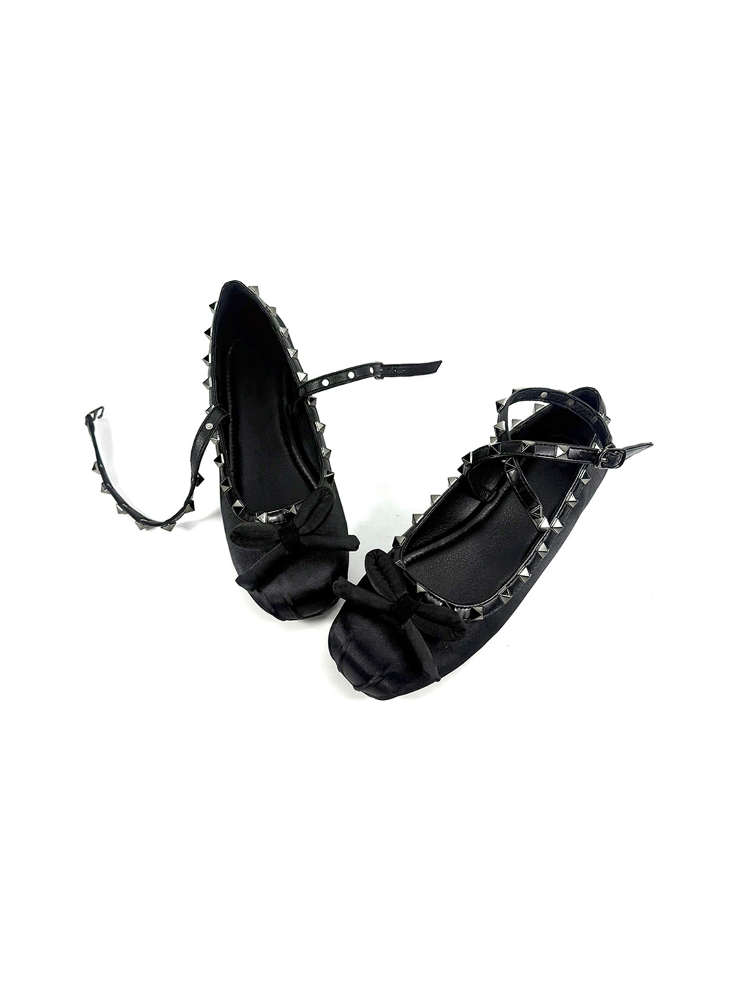 Studded Bow-Lace Satin Ballet Flats - View 5
