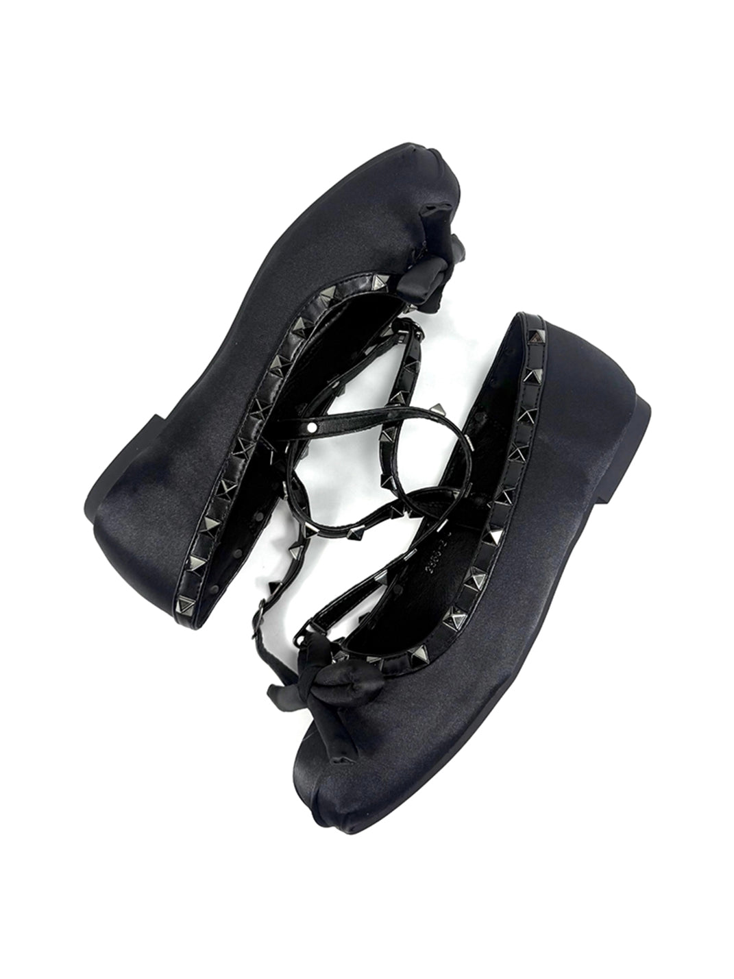 Studded Bow-Lace Satin Ballet Flats - View 7
