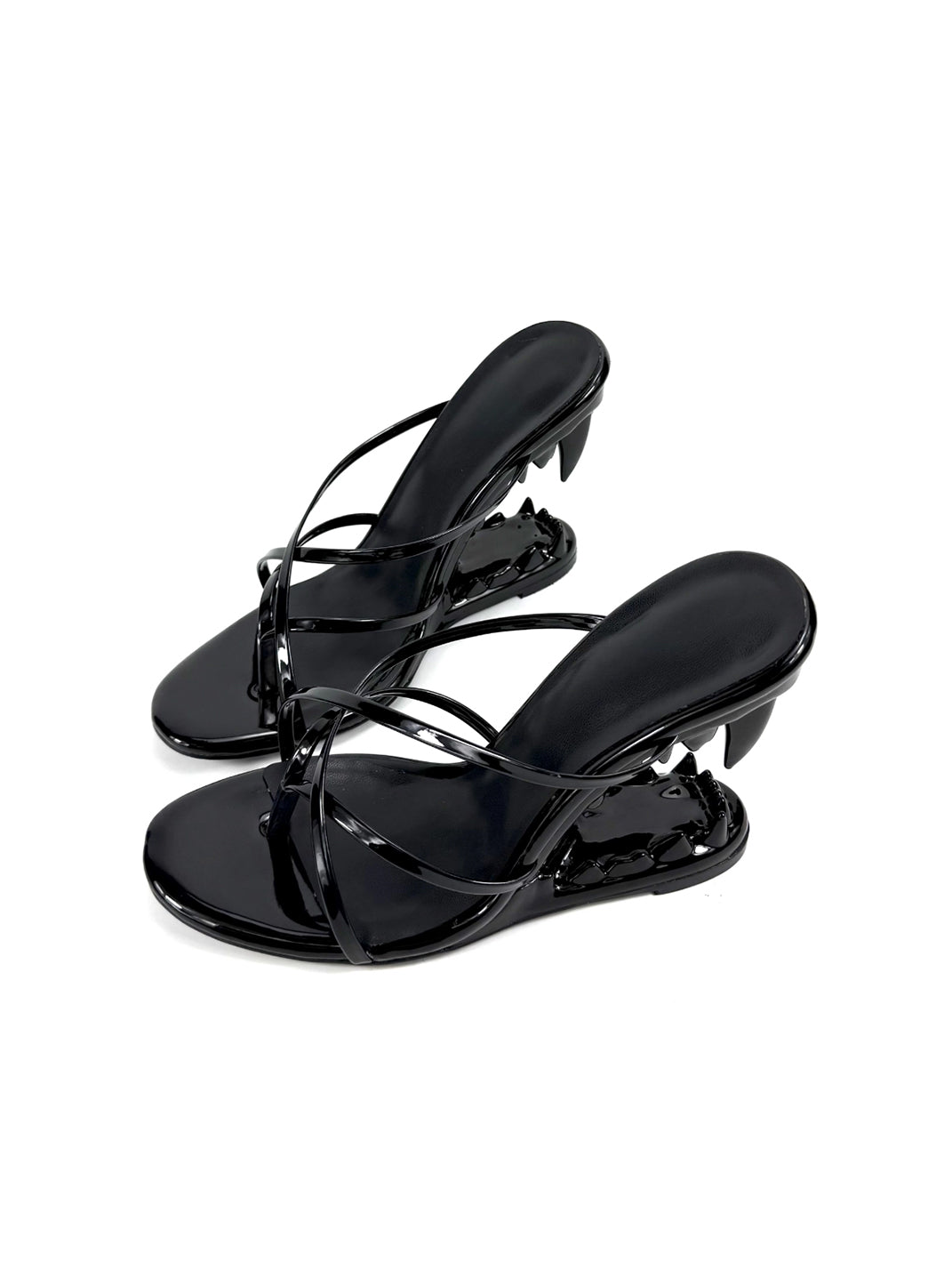 Black Sculpted-Tooth Open-Toe Mules - View 5