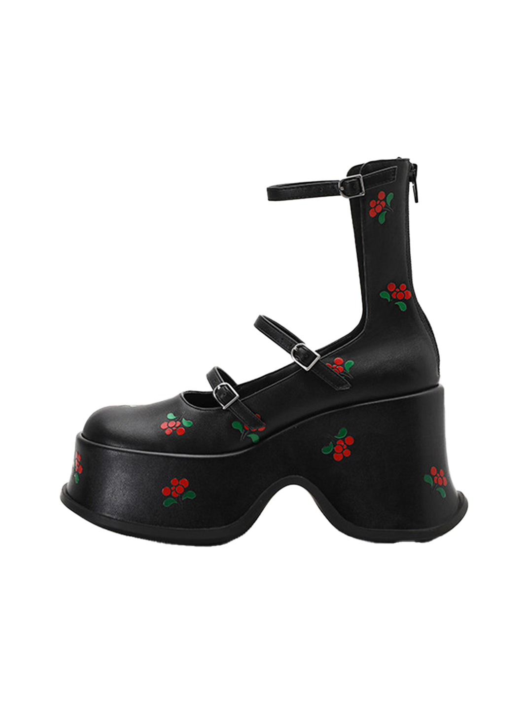 Cherry-Embroidered Platform Mary Janes