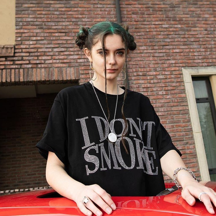 Rhinestone Embellished Logo Tee - chiclara