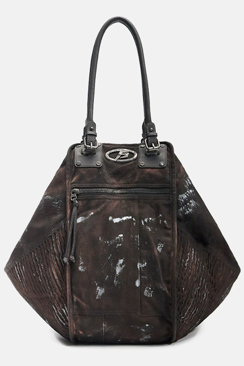 Distressed Hexagon Leather Shoulder Bag