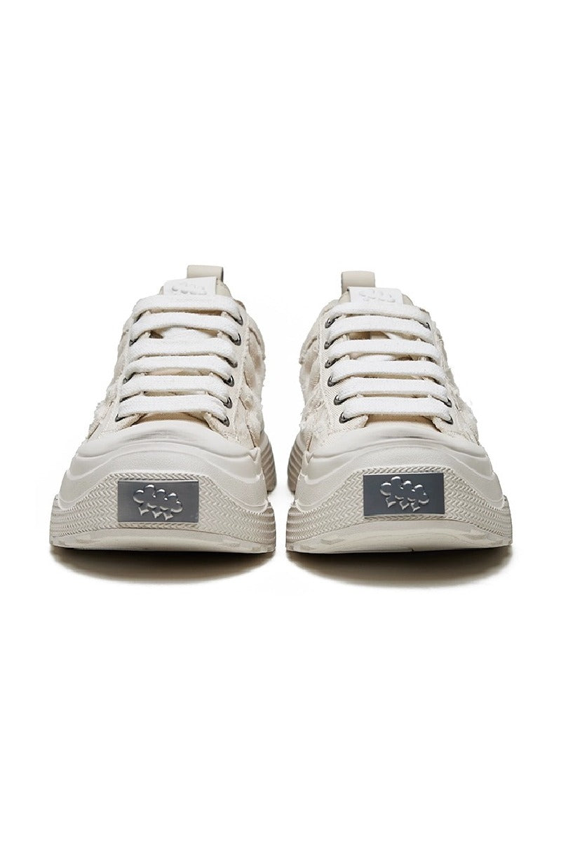 Jacquard Platform Sneakers Cream White