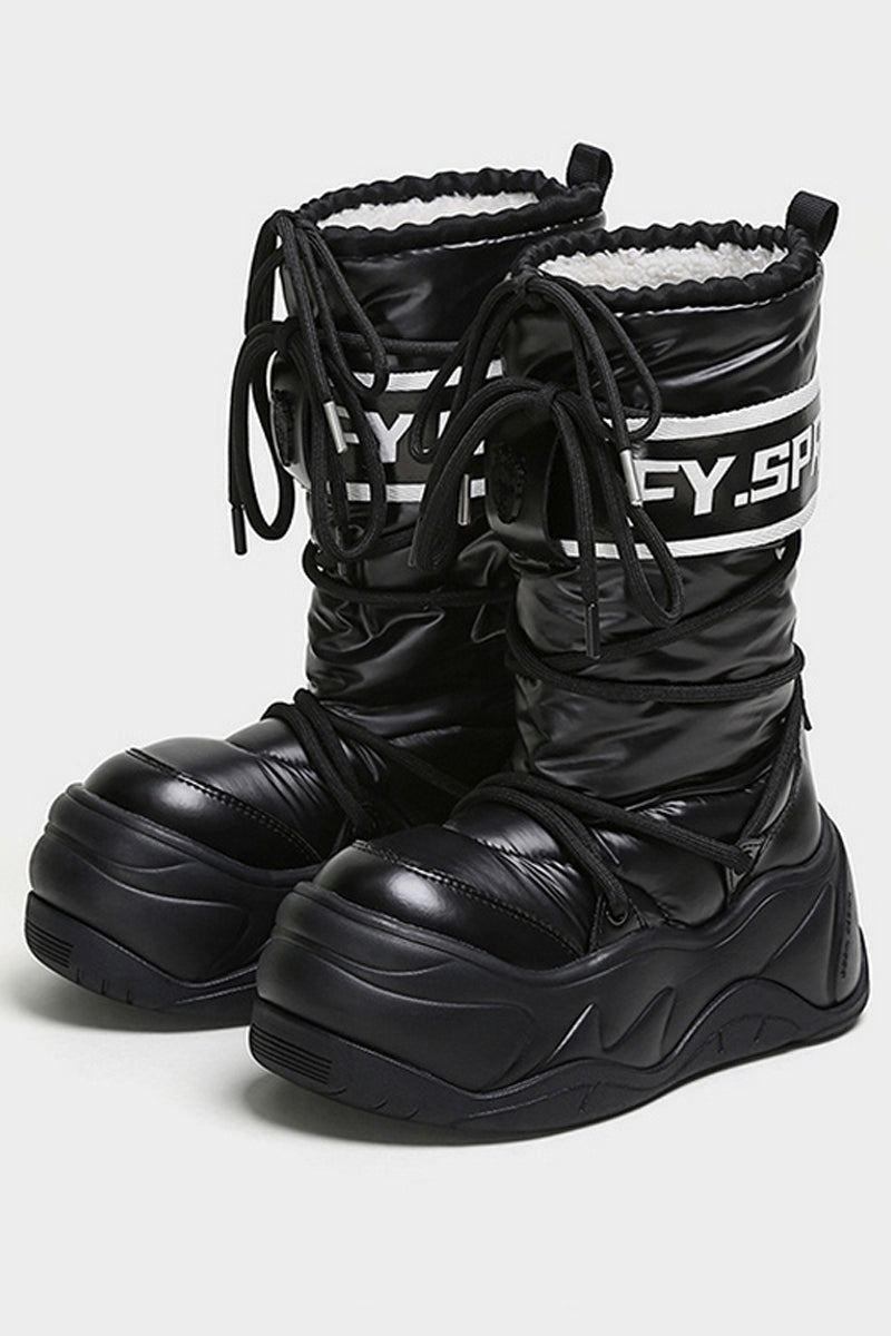 Black Puffer Platform Mid Calf Boots