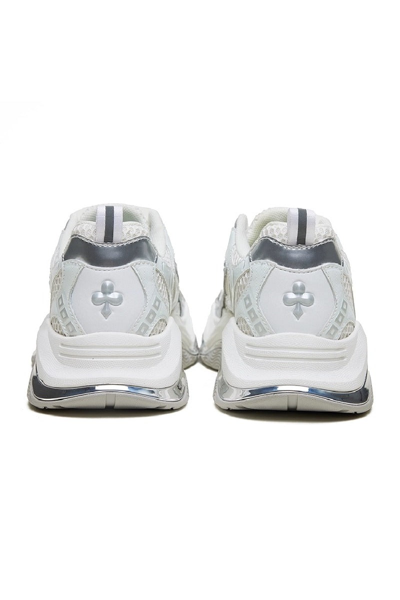 Metallic Wave Chunky Sneakers White Silver