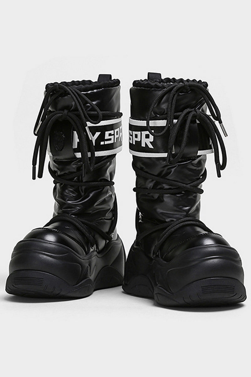 Black Puffer Platform Mid Calf Boots