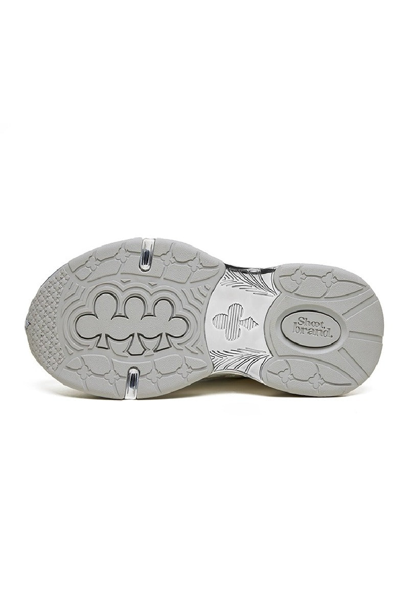 Metallic Wave Chunky Sneakers White Silver