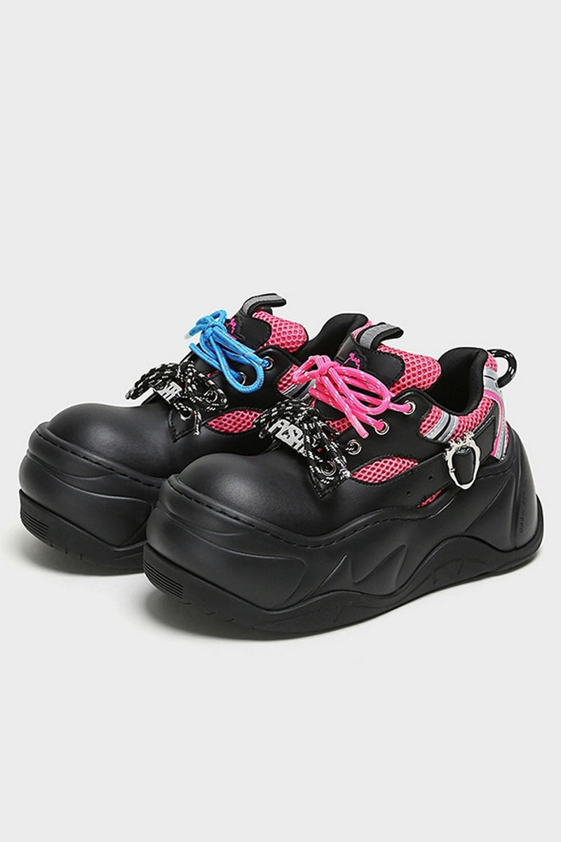 Black Pink Mesh Platform Chunky Sneakers