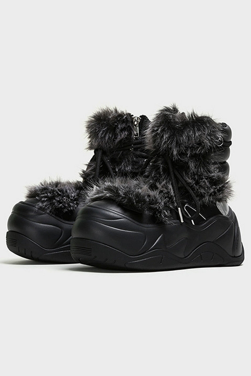 Black Furry Platform Winter Moon Boots