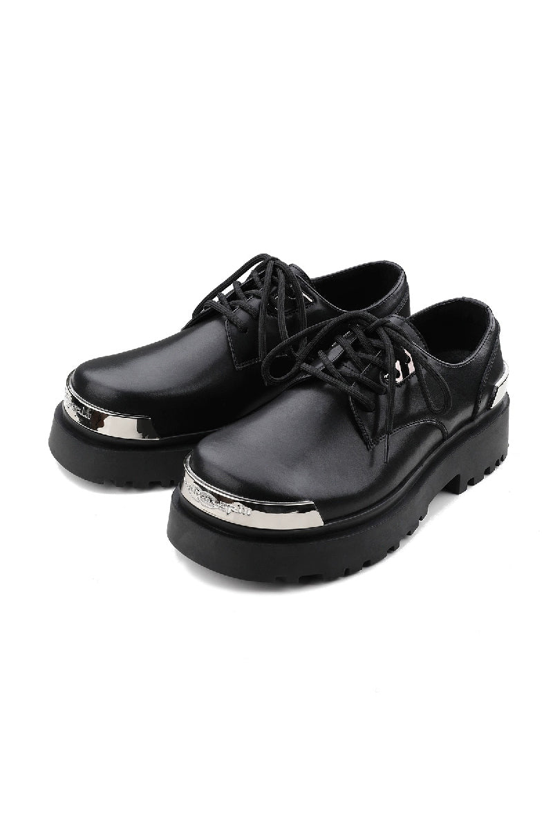 Black Platform Derby Shoes with Silver Metal Toe Cap Black / Eu38/Us6 Black Platform Derby Shoes with Silver Metal Toe Cap Black / Eu38/Us6