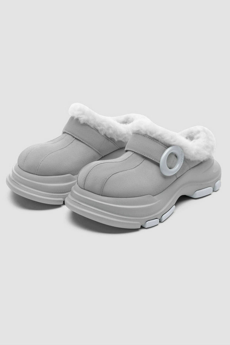 Grey Faux Fur Lined Platform Clog
