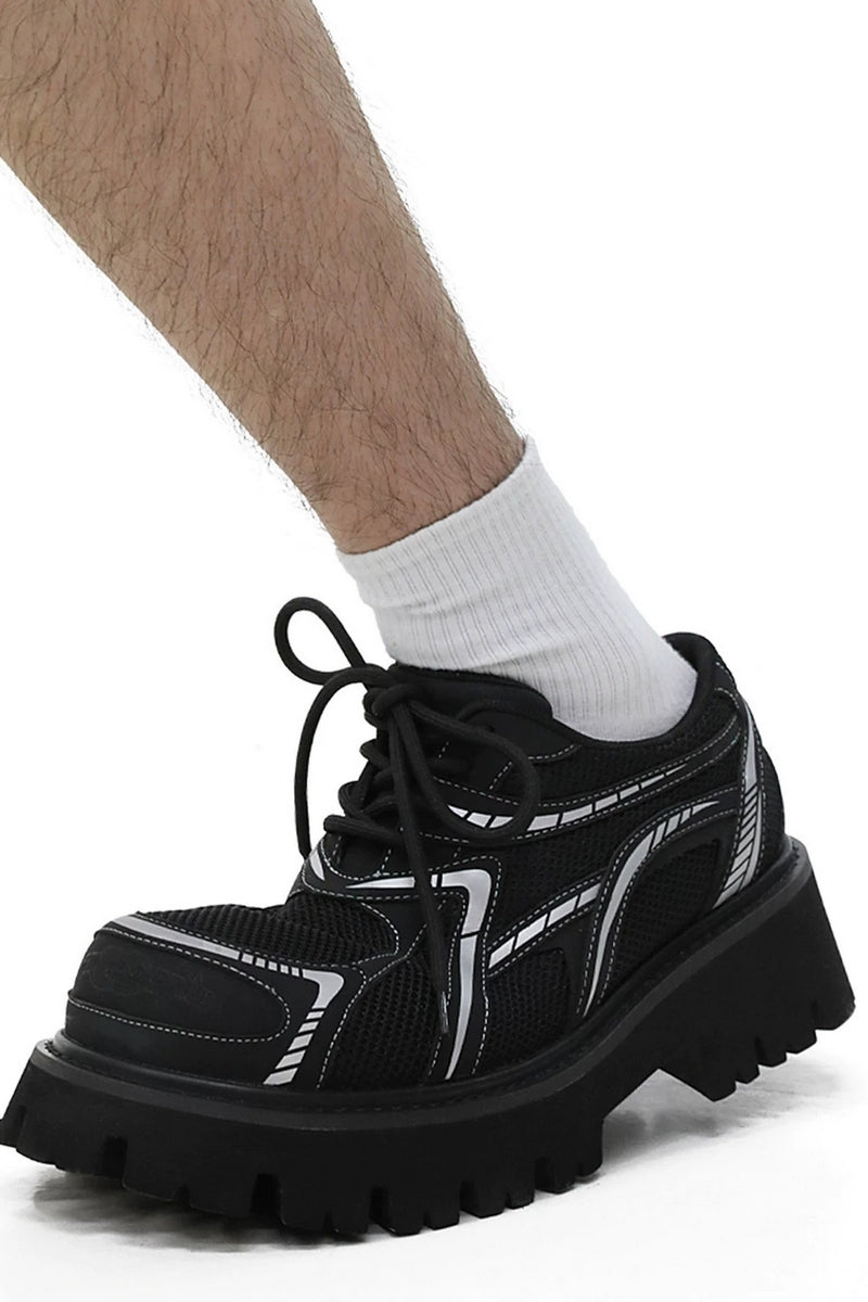 Black Mesh Platform Sneakers with White Accents