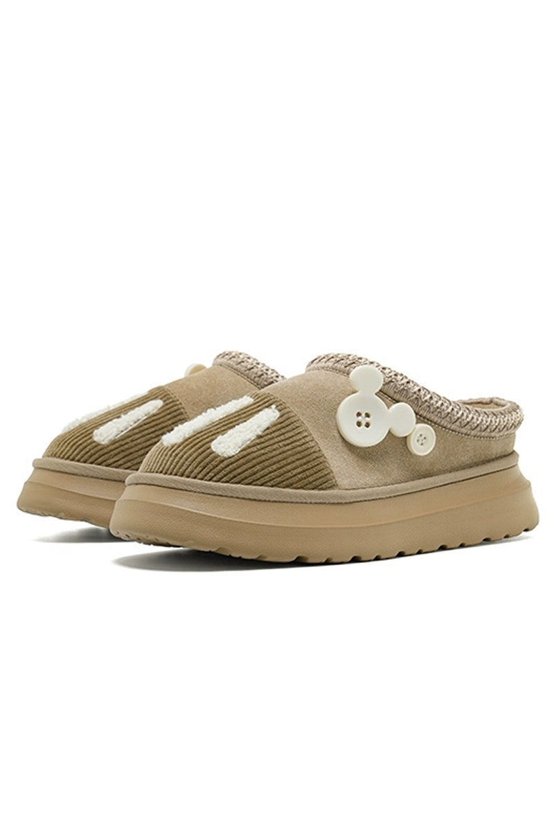 Button Mouse Platform Slippers Beige