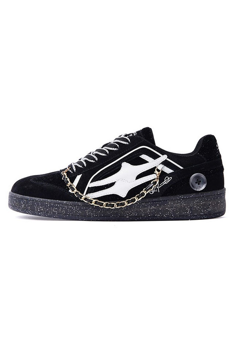 Black Suede Chain Court Sneakers