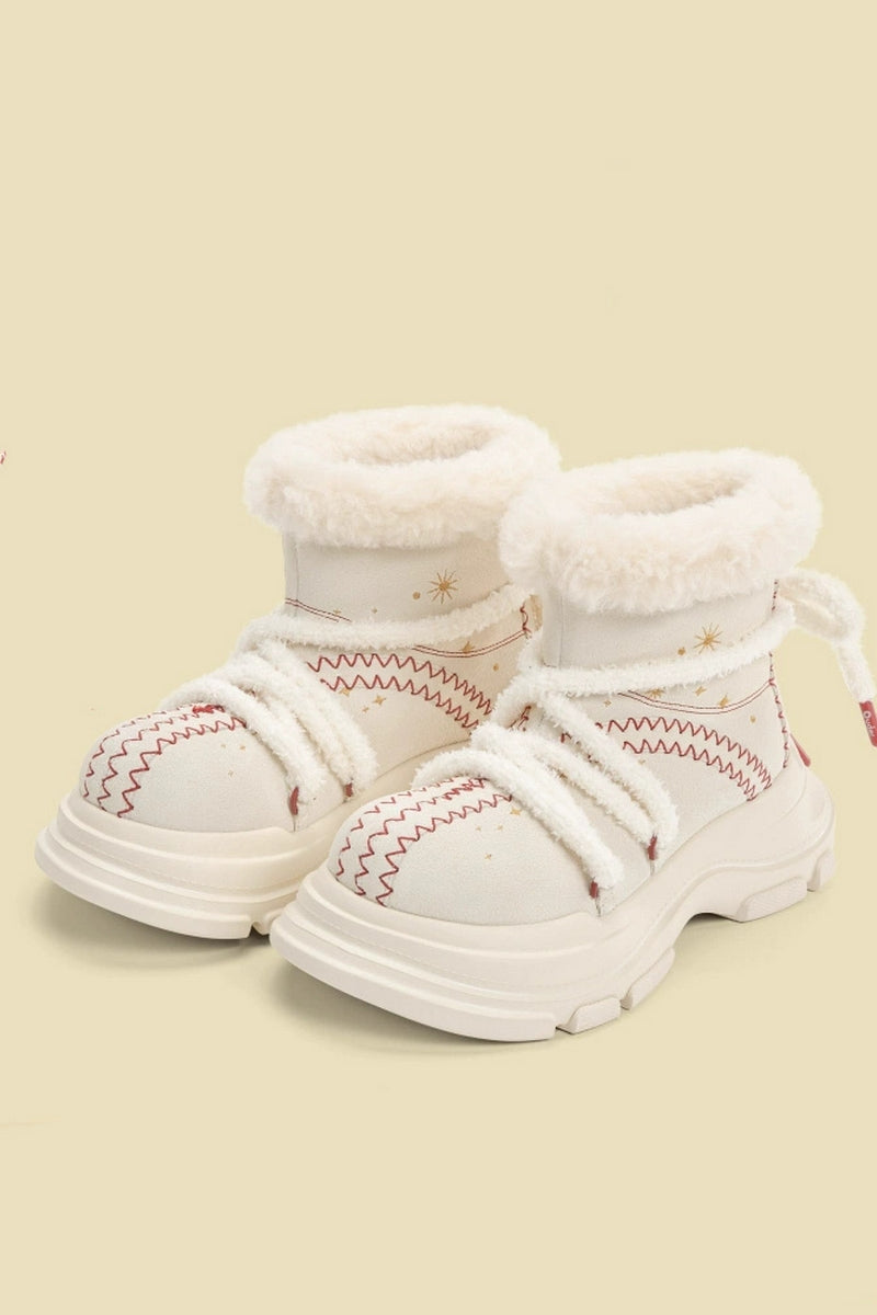 Furry Platform Snow Boots Cream