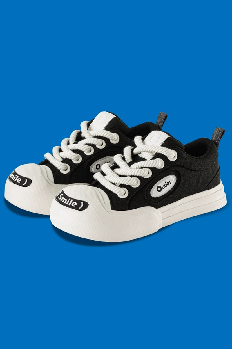 Classic Black White Platform Canvas Sneakers