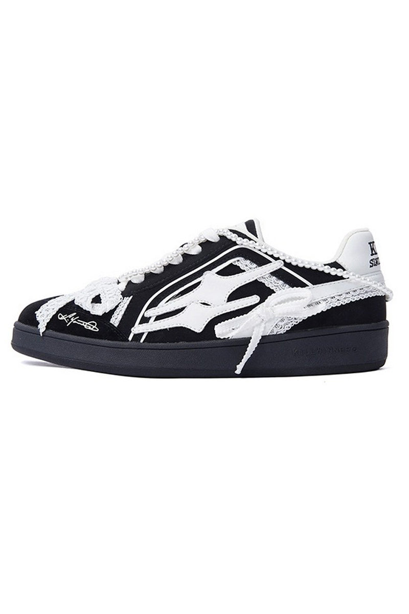 Pearl Black Lace Court Sneakers