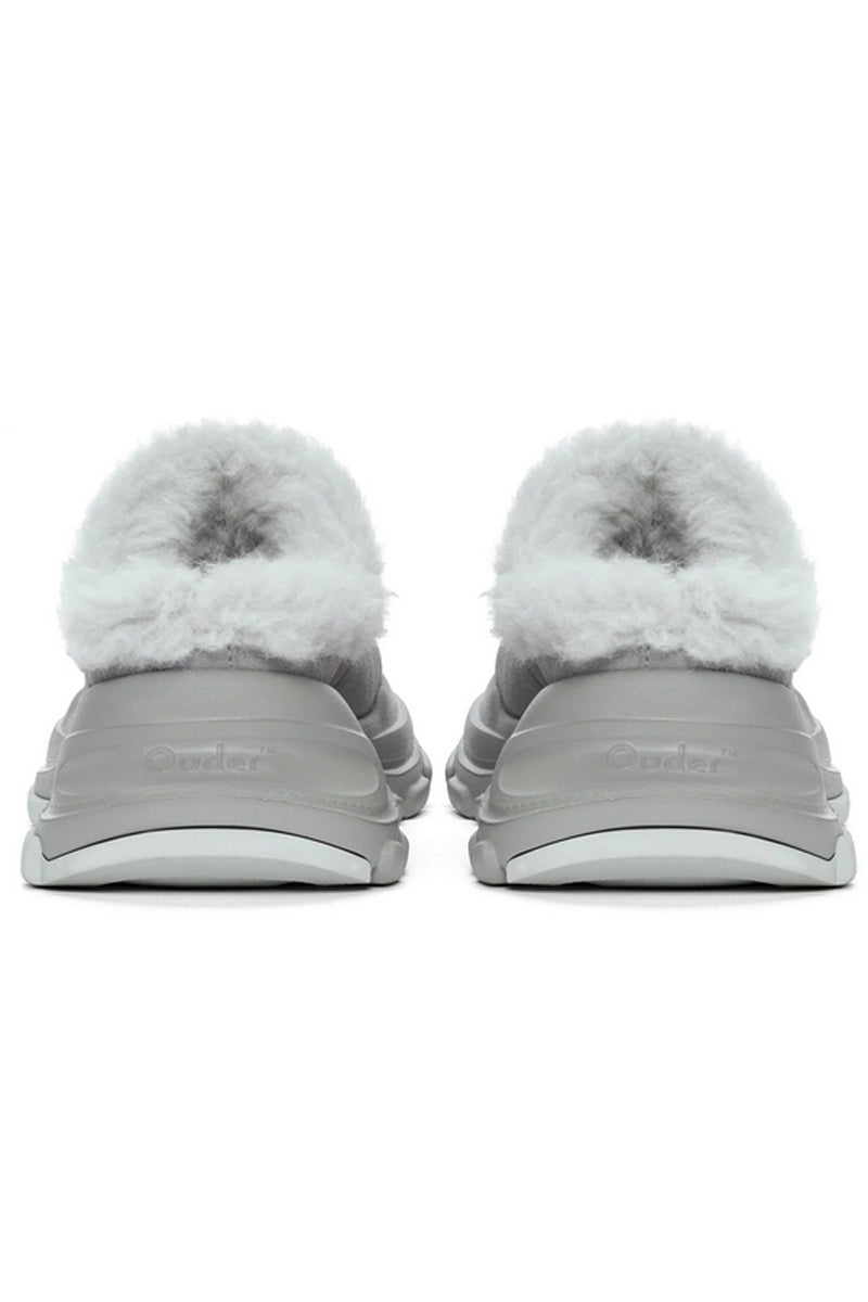 Grey Faux Fur Lined Platform Clog