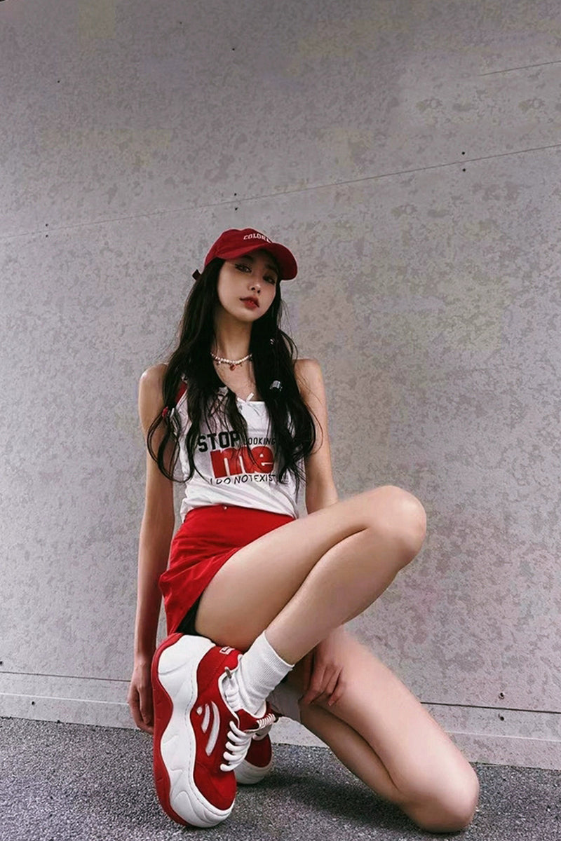 Red White Platform Wave Chunky Sneakers