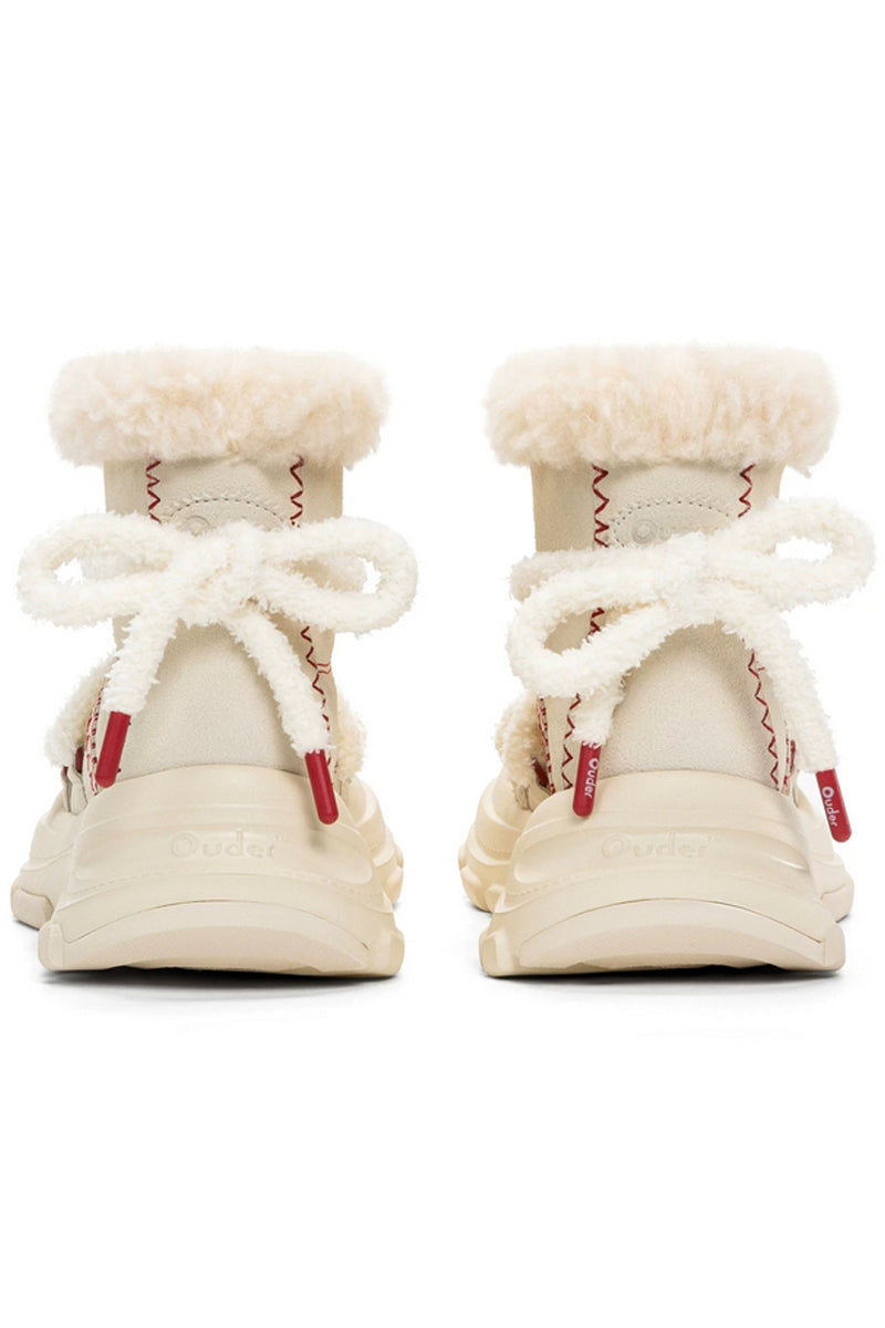 Furry Platform Snow Boots Cream