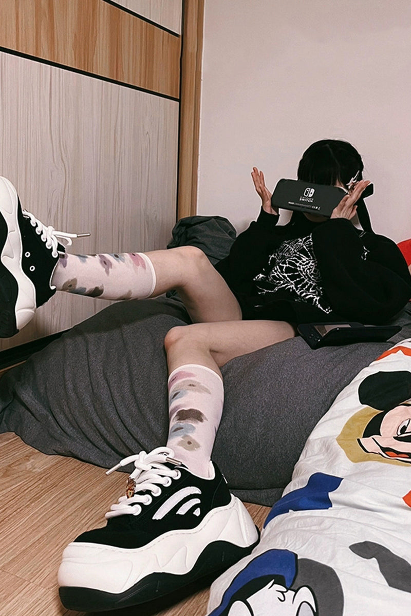 Black White Platform Wave Chunky Sneakers