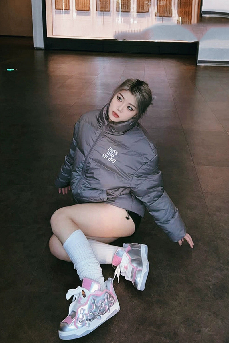 Silver Pink Chain Detail Platform Sneakers