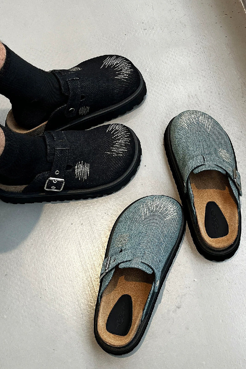 Embroidered Platform Clogs