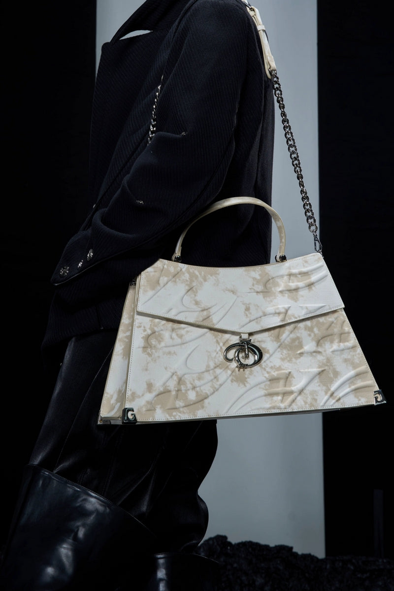 Marble Print Chain Flap Handbag