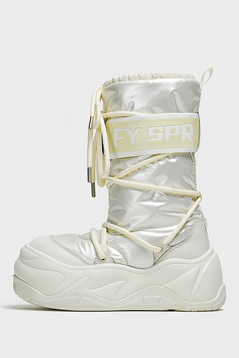 Metallic White Platform Winter Moon Boots