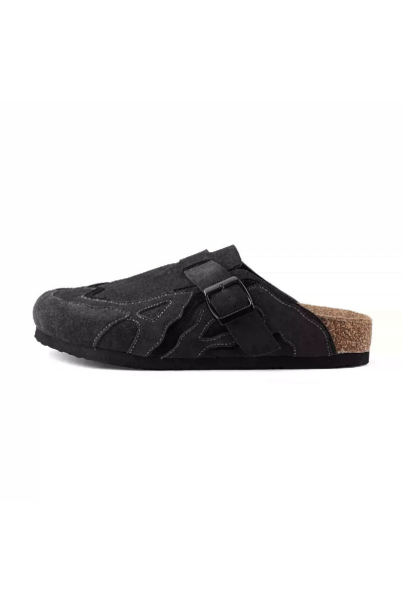 Black Suede Cork Footbed Clogs