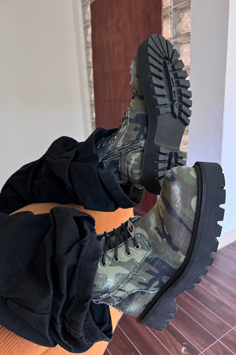 Camo Print Canvas Combat Boots
