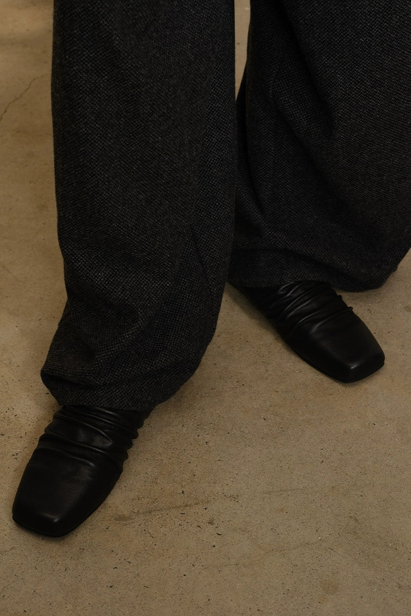 Black Leather Ruched Mules