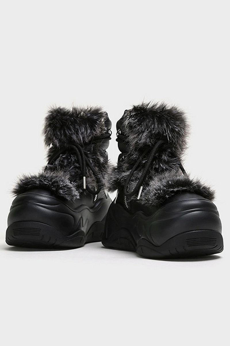 Black Furry Platform Winter Moon Boots