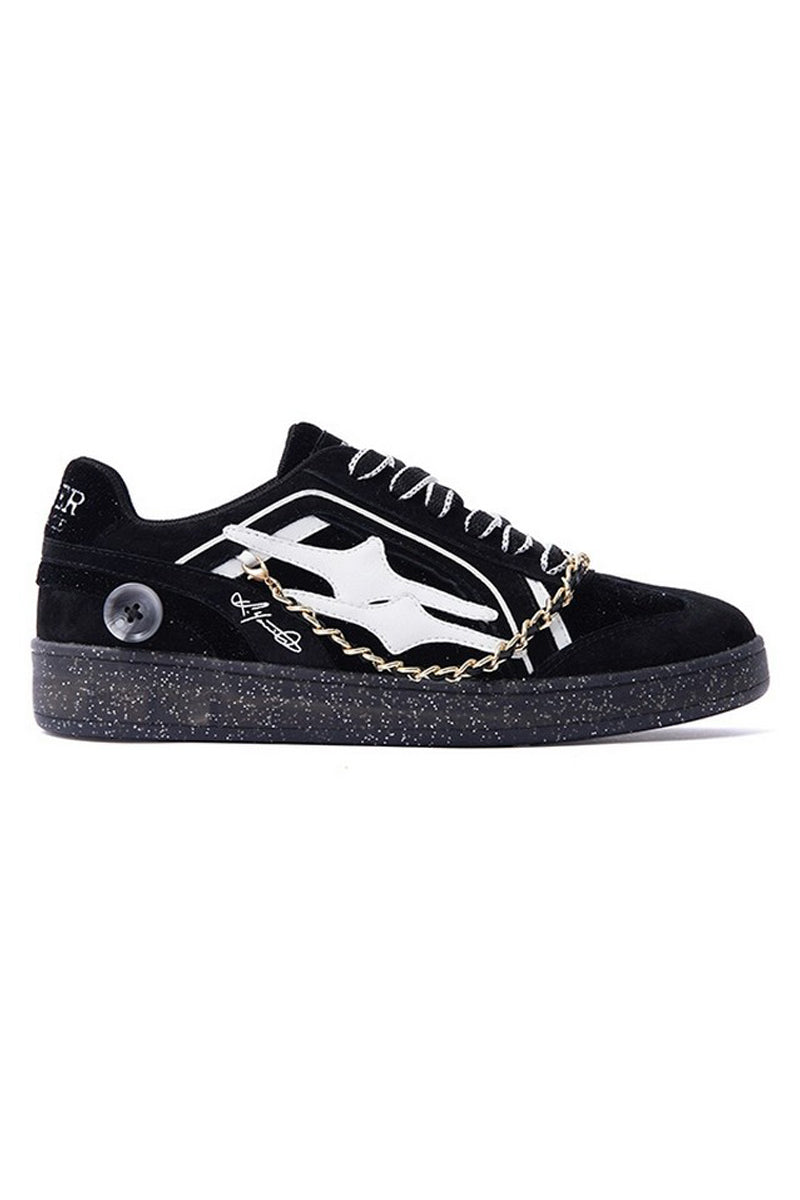 Black Suede Chain Court Sneakers