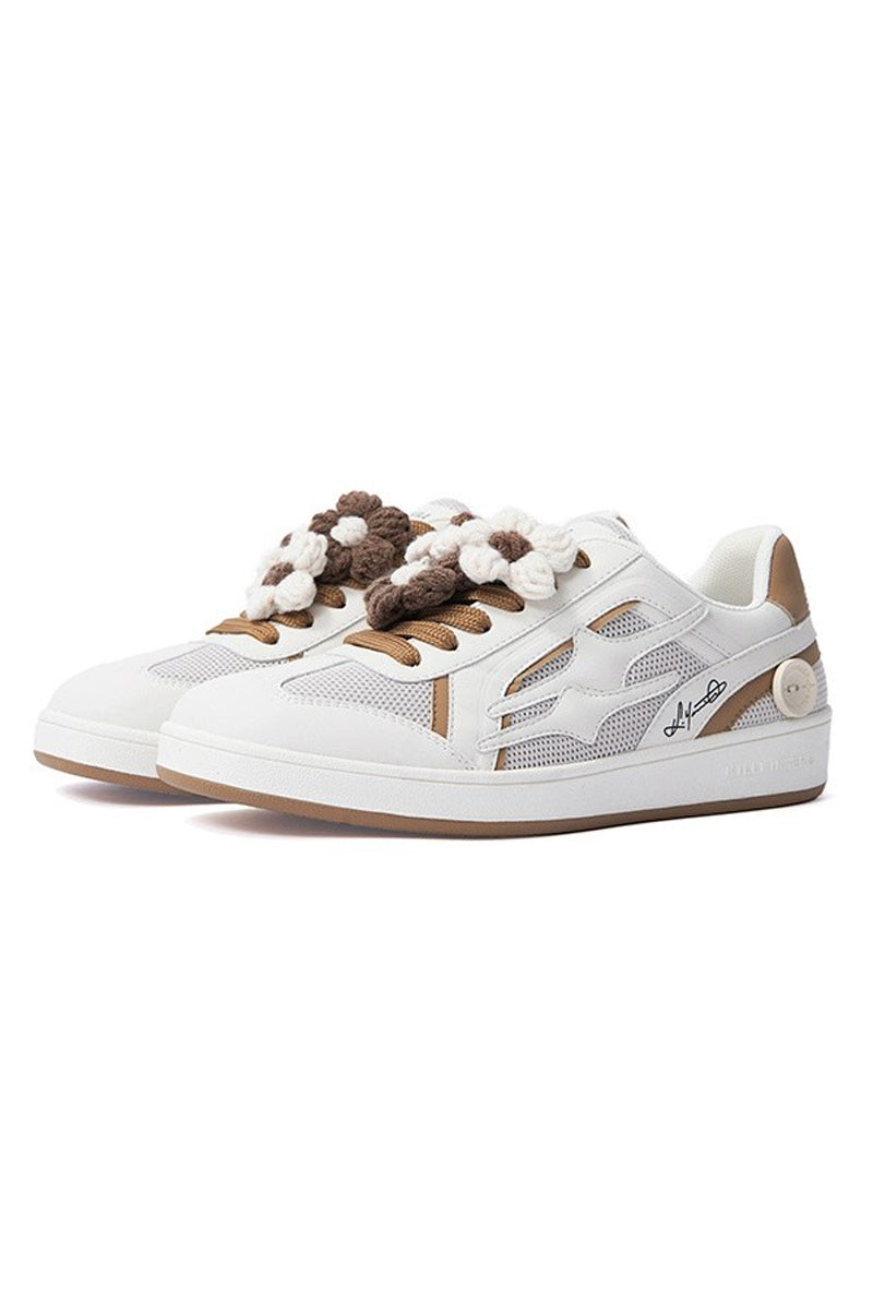 White Mesh Sneakers with Crochet Laces
