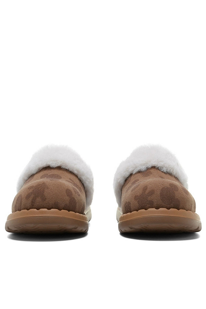 Mickey Pattern Fuzzy Slippers Brown