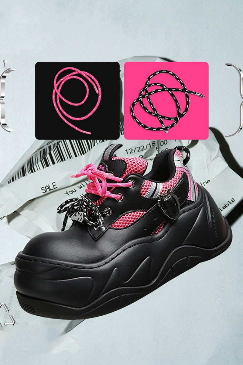 Black Pink Mesh Platform Chunky Sneakers