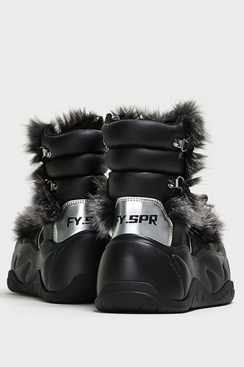 Black Furry Platform Winter Moon Boots