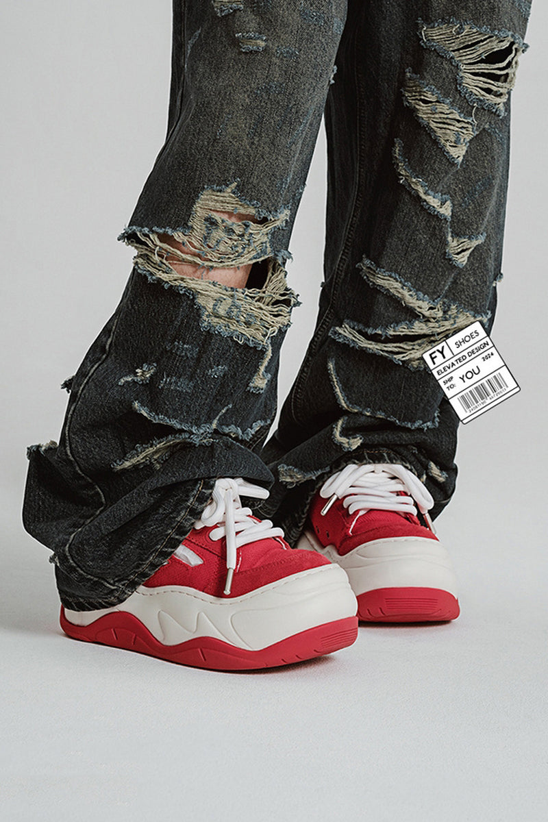Red White Platform Wave Chunky Sneakers
