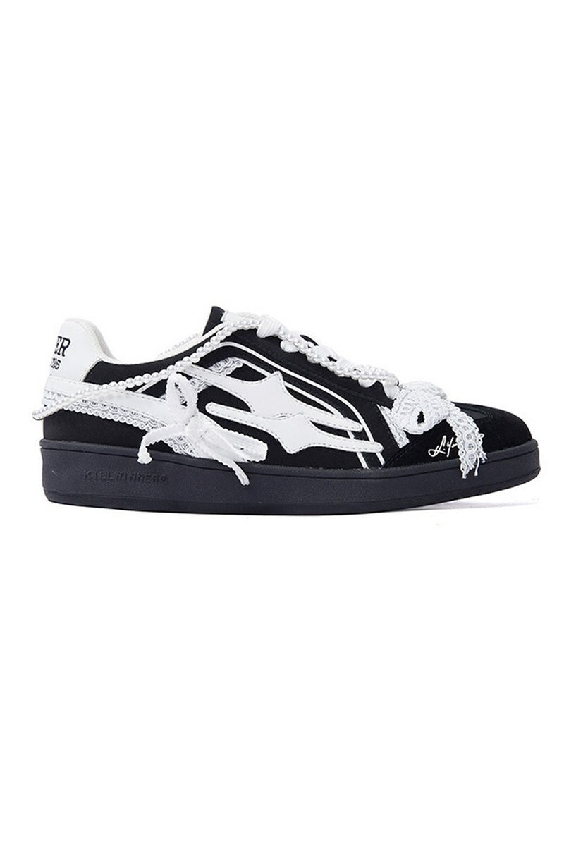 Pearl Black Lace Court Sneakers
