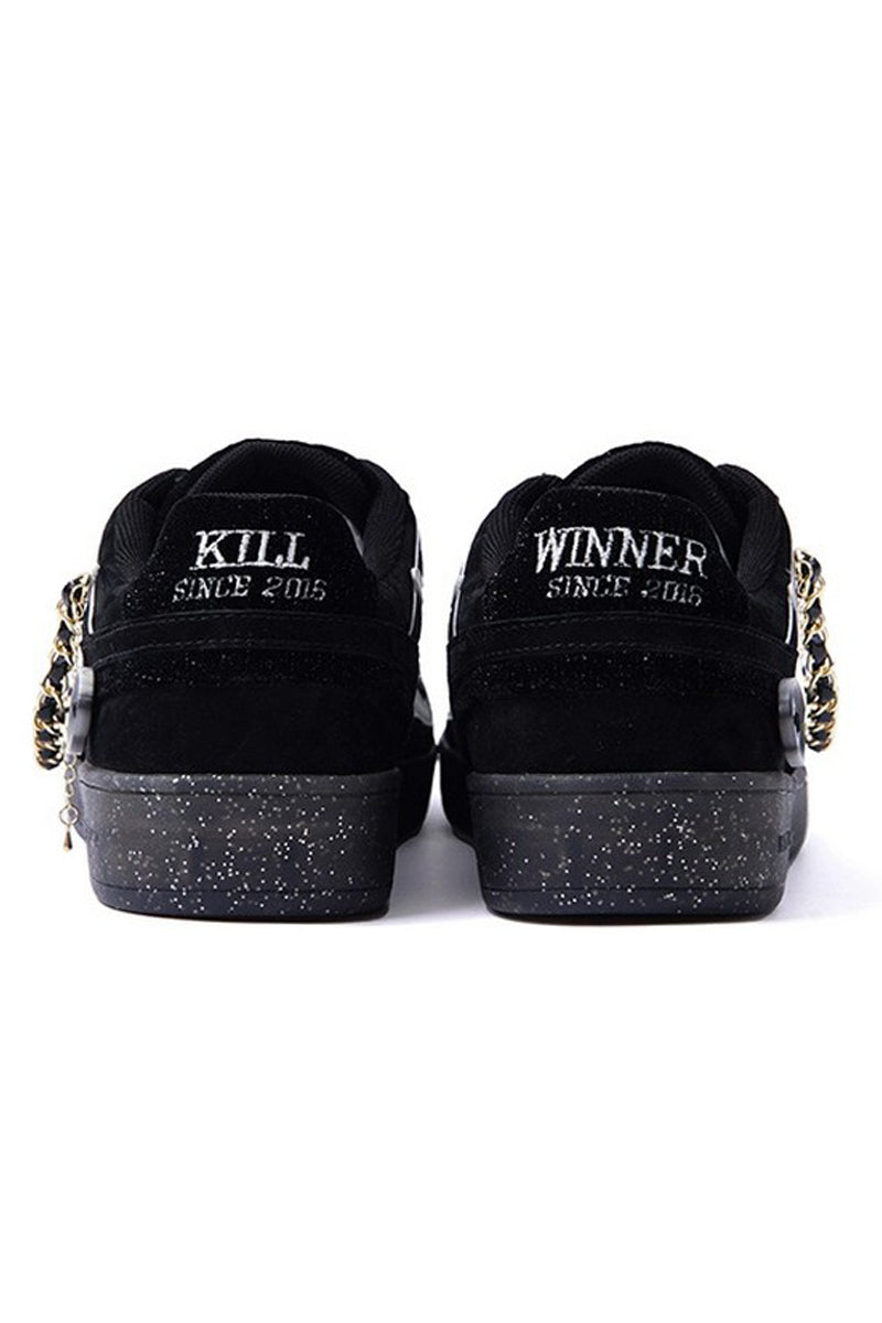 Black Suede Chain Court Sneakers