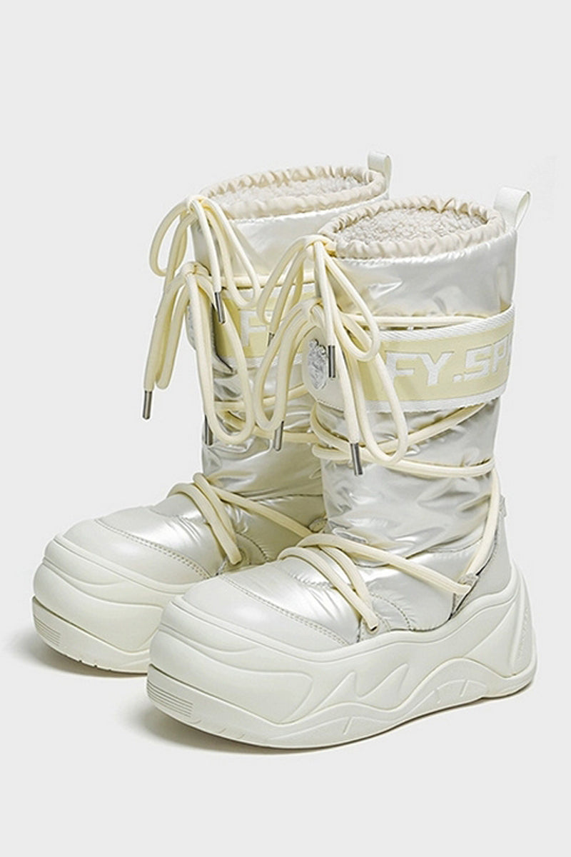 Metallic White Platform Winter Moon Boots