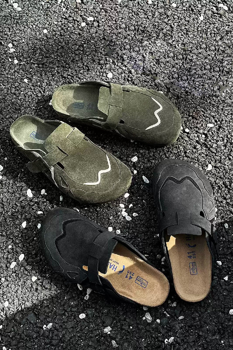 Black Suede Cork Footbed Clogs