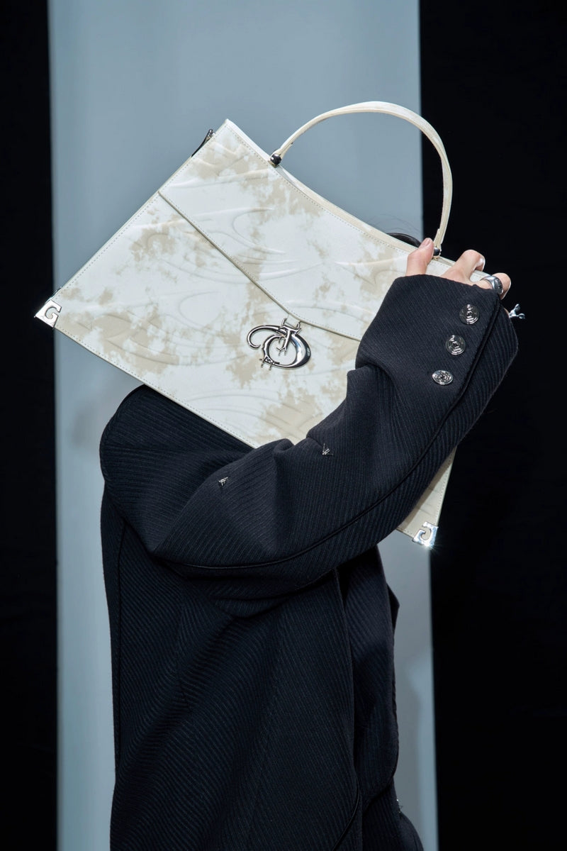 Marble Print Chain Flap Handbag