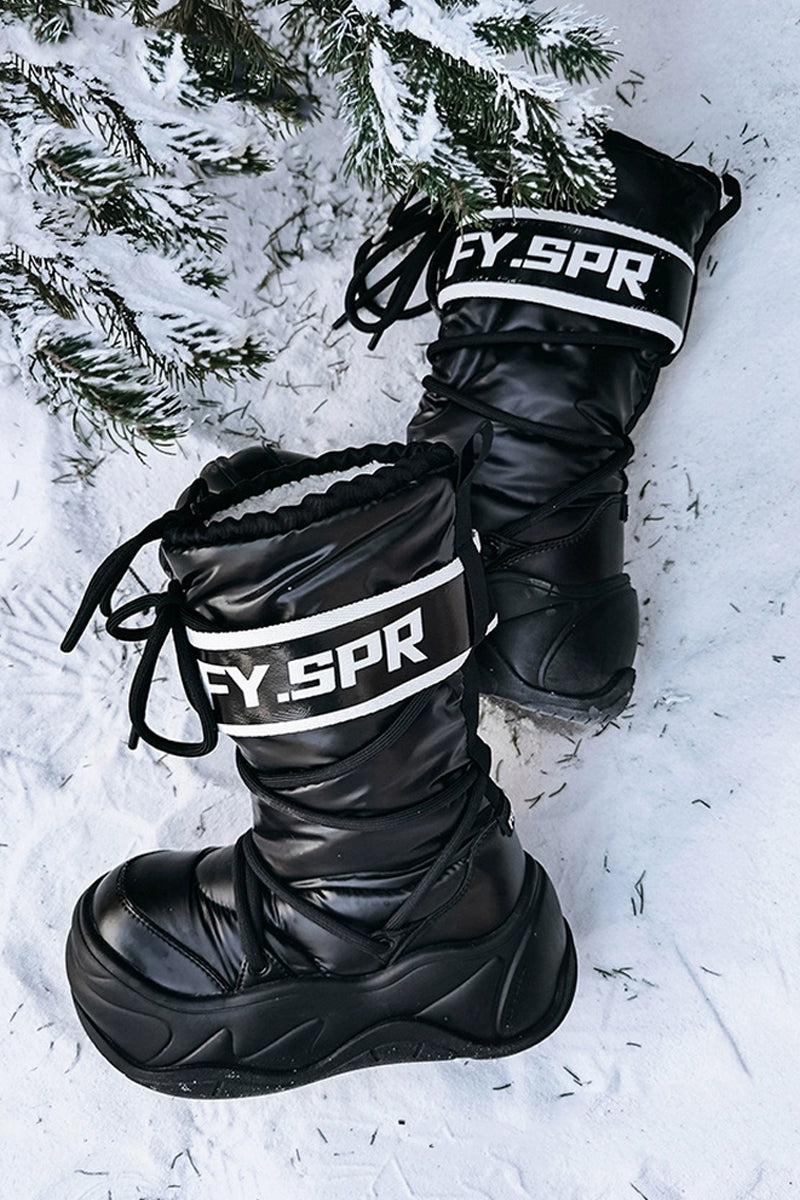 Black Puffer Platform Mid Calf Boots