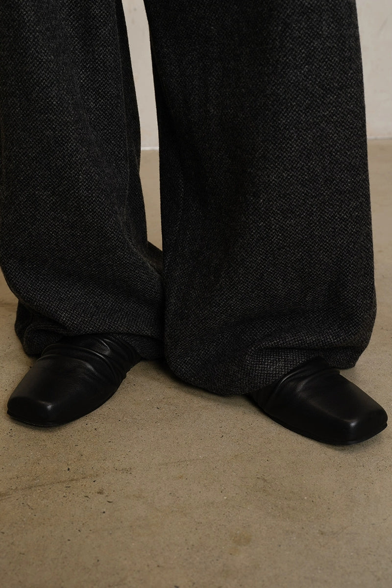 Black Leather Ruched Mules